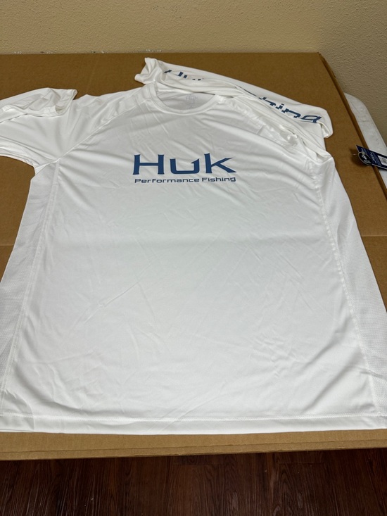 Huk Other - ##111, Size 111, NWT Huk White LS Performance Fishing Tee with Blue Logo